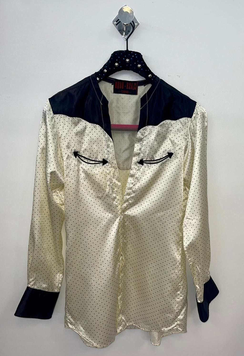 SILKY VINTAGE POLKA DOT REWORKED WESTERN DRESS SHIRT