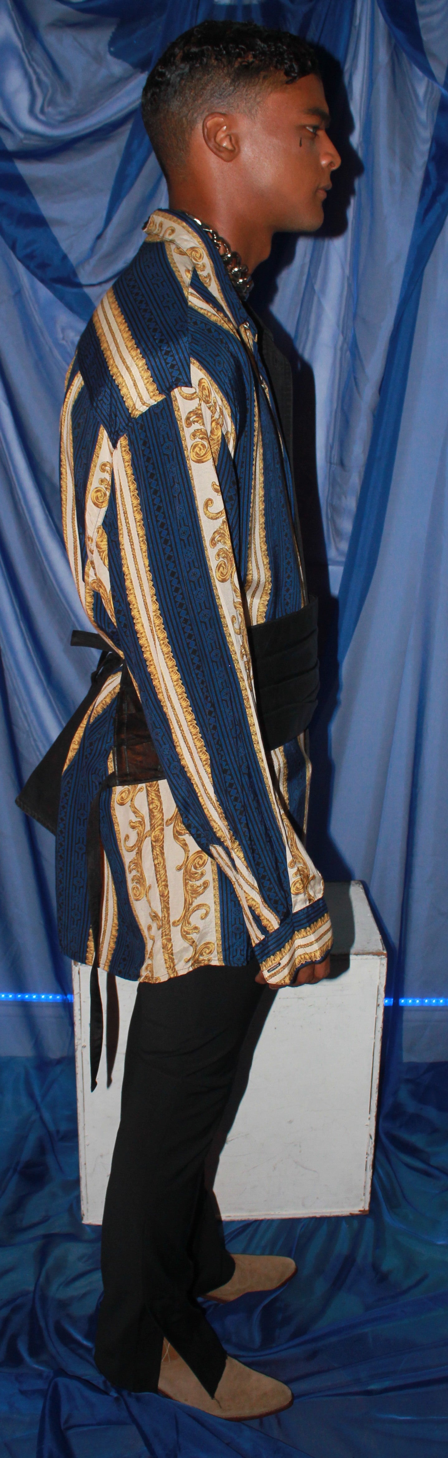 SILKY PRINT + DENIM VINTAGE OVERSHIRT
