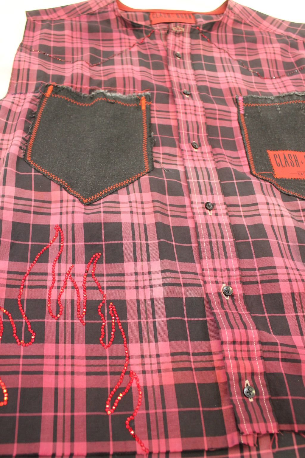 RED DYED CHECKERED MOTIF BUTTON UP