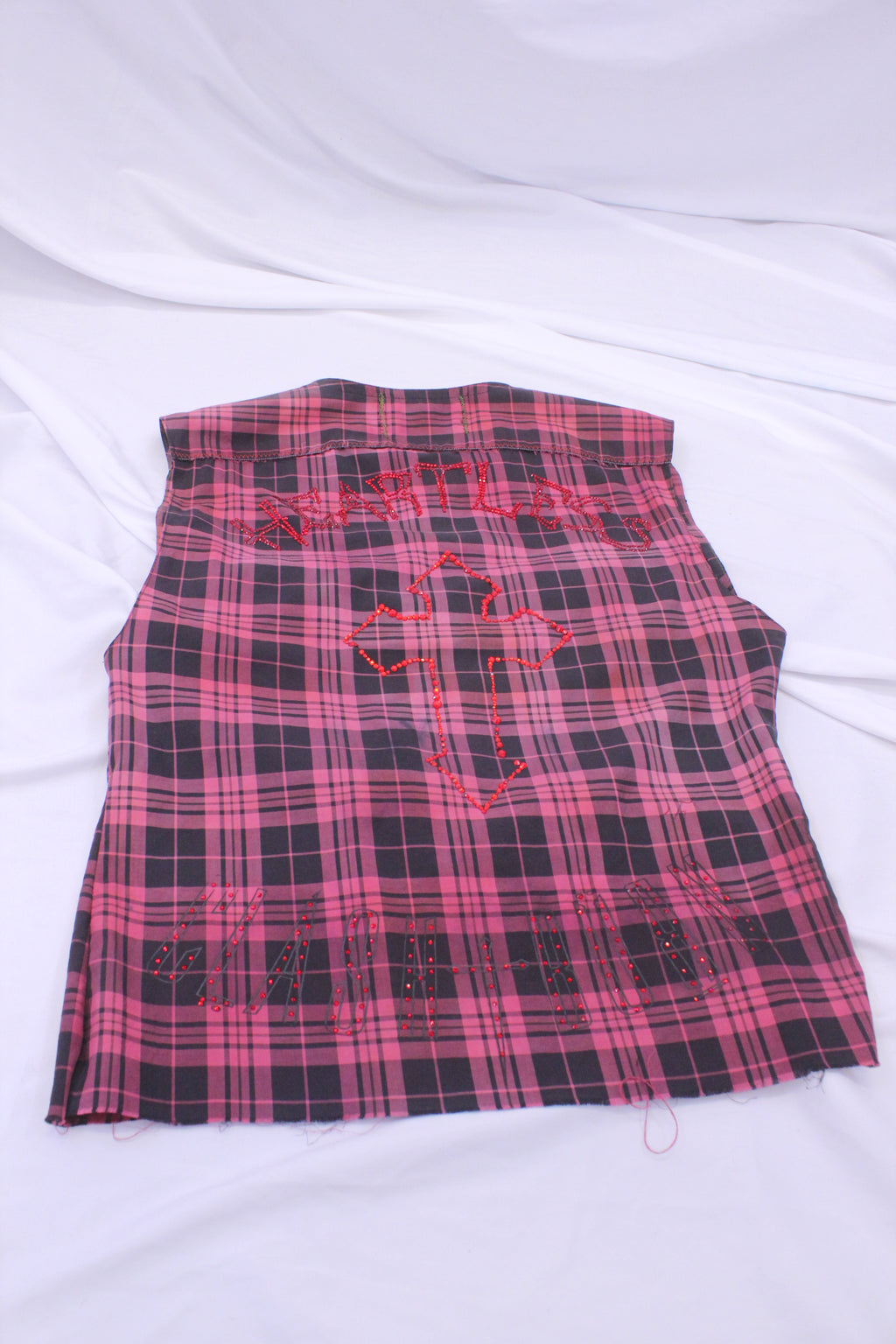 RED DYED CHECKERED MOTIF BUTTON UP