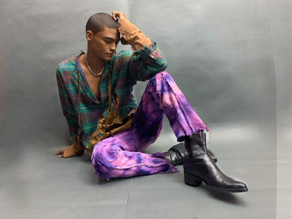 VINTAGE WASHED TARTAN VELVET FLAME PULLOVER