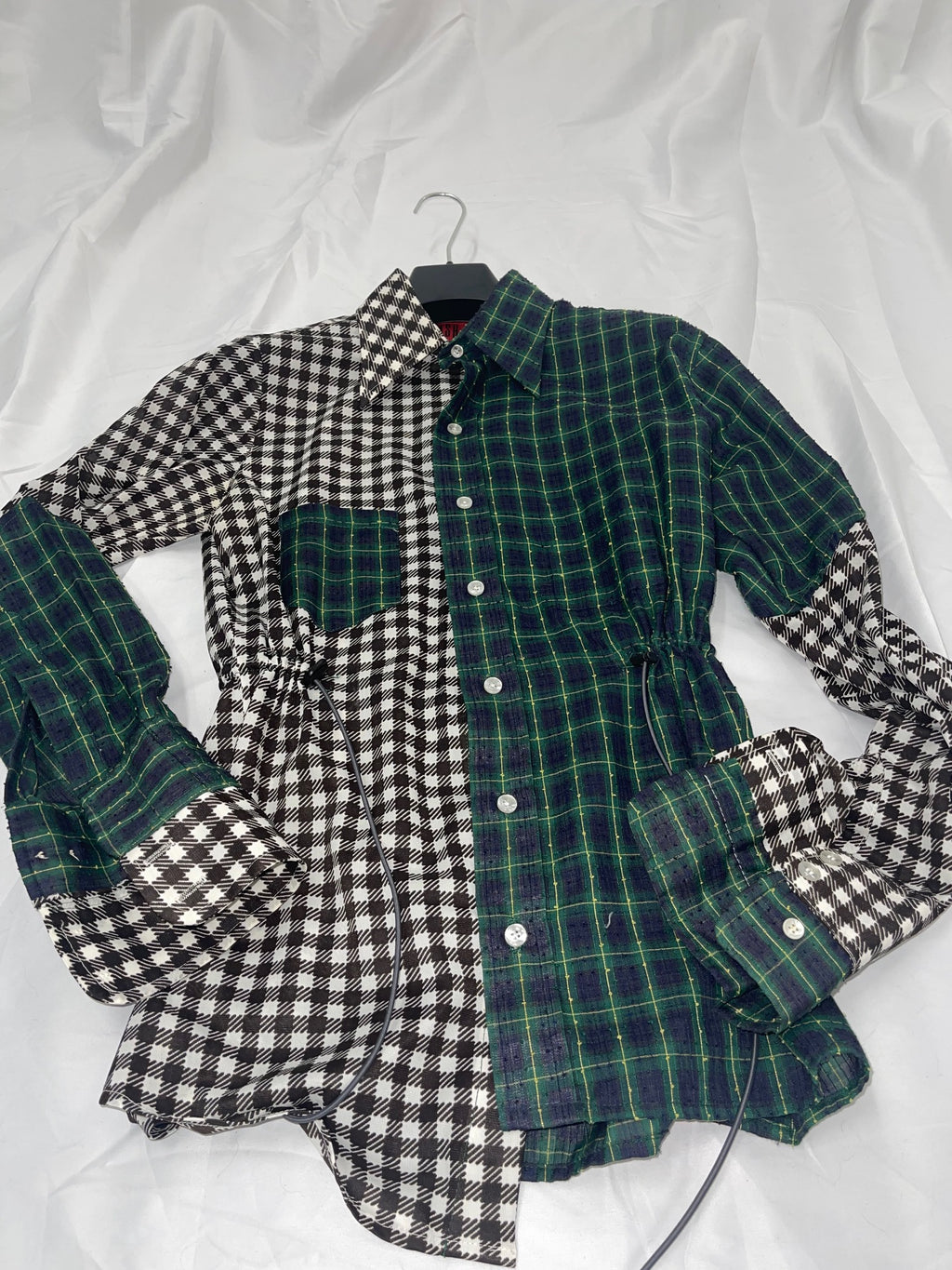 VINTAGE RECONSTRUCTED SPLICED TARTAN + SQUARE DRESS SHIRT LS