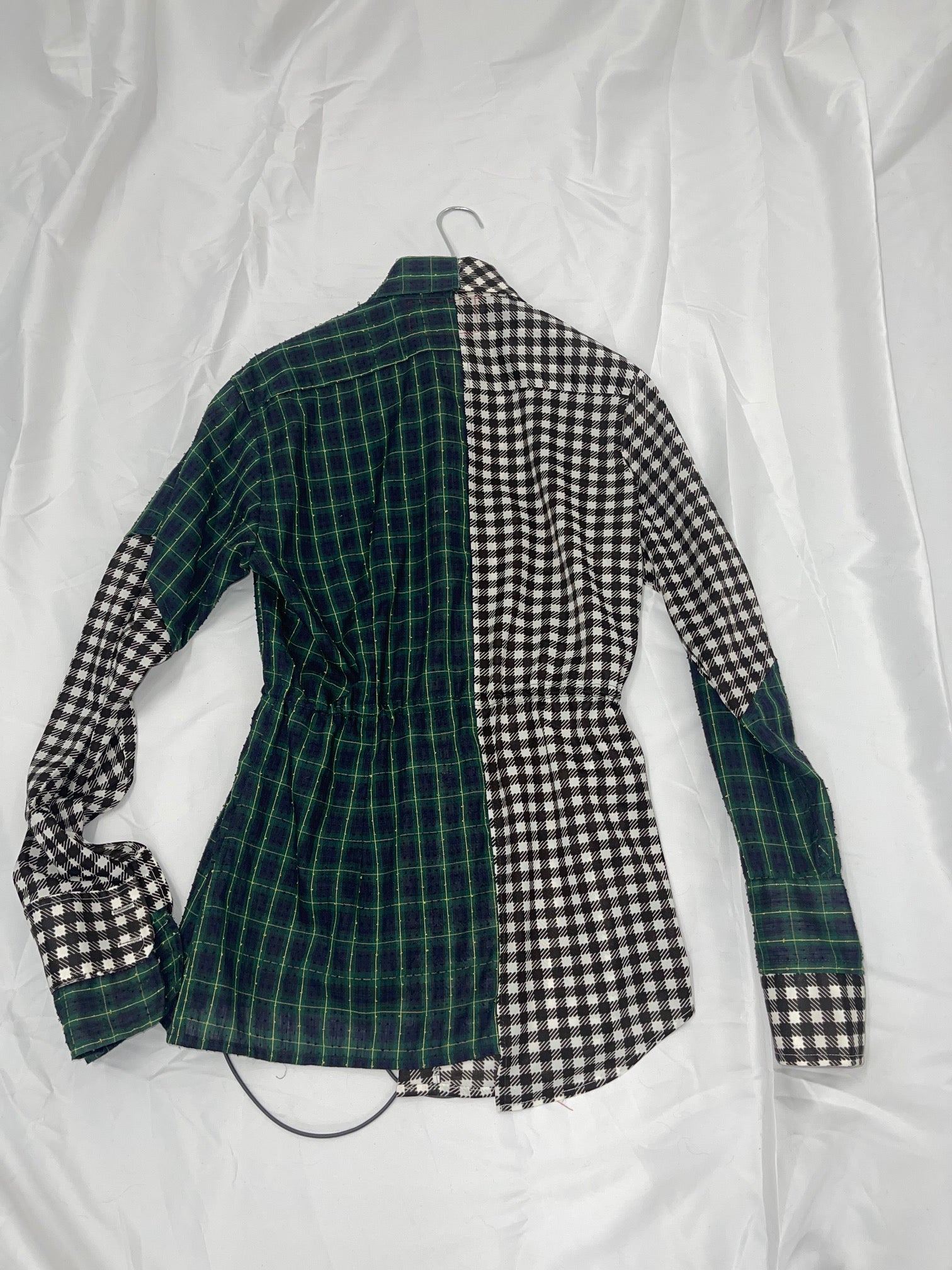 VINTAGE RECONSTRUCTED SPLICED TARTAN + SQUARE DRESS SHIRT LS